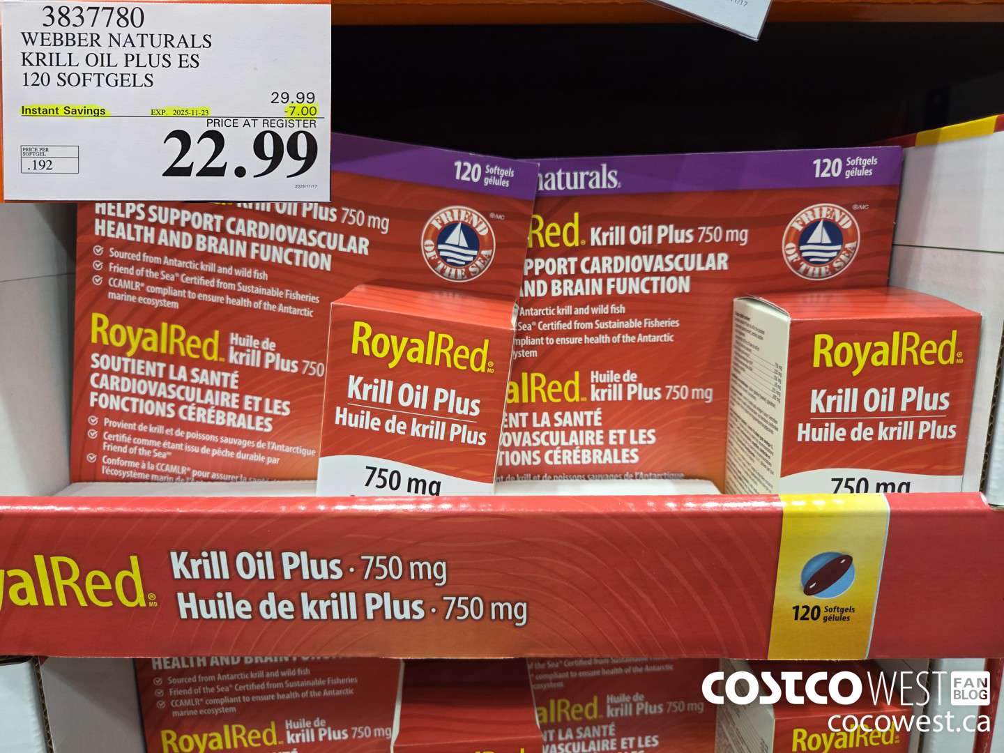 3837780 ROYAL RED KRILL OIL PLUS 750MG 120 SOFTGELS ($7.00 INSTANT SAVINGS EXPIRES ON 2025-11-23) $22.99