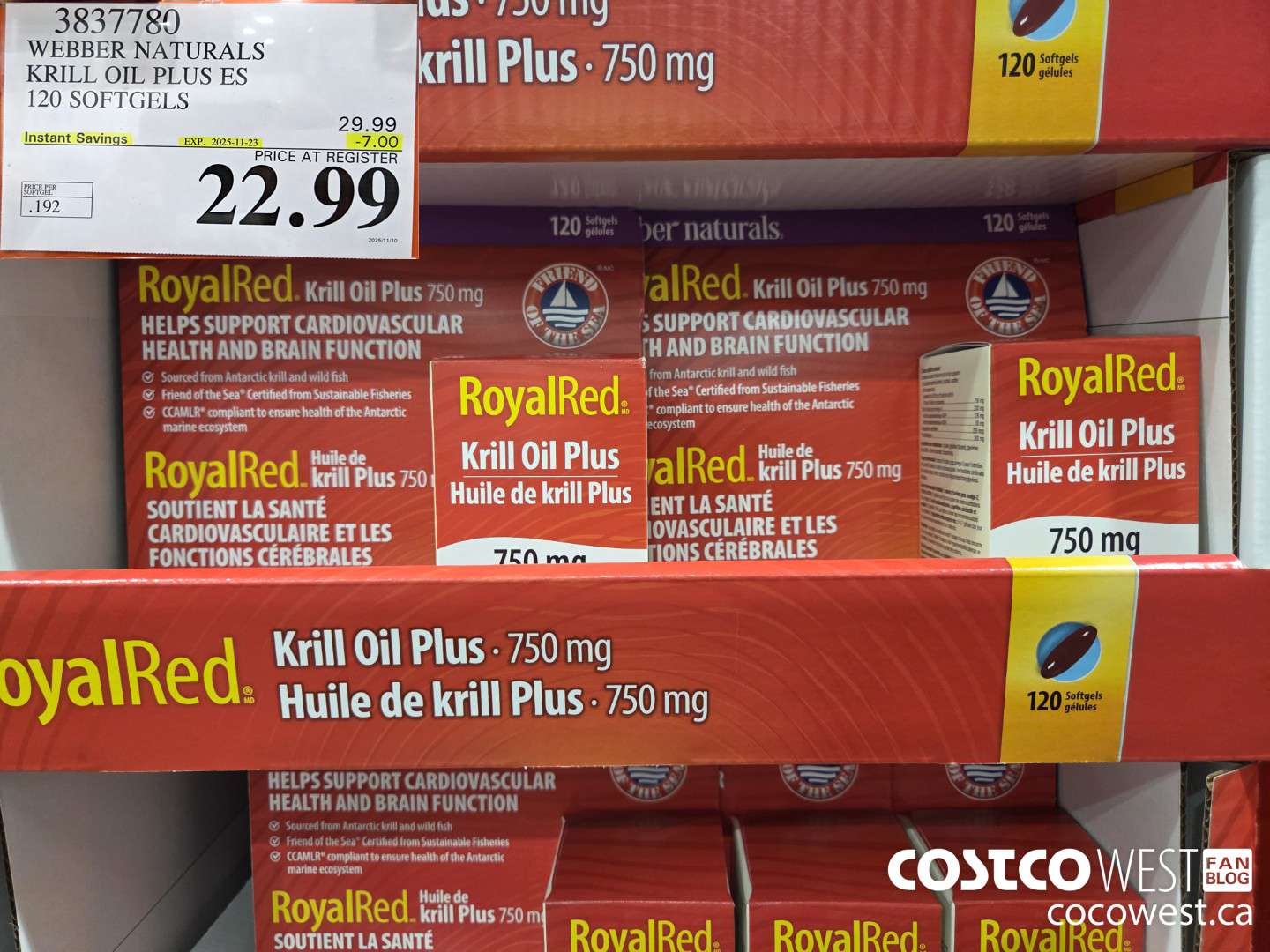 3837780 ROYAL RED KRILL OIL PLUS 750MG 120 SOFTGELS ($7.00 INSTANT SAVINGS EXPIRES ON 2025-11-23) $22.99