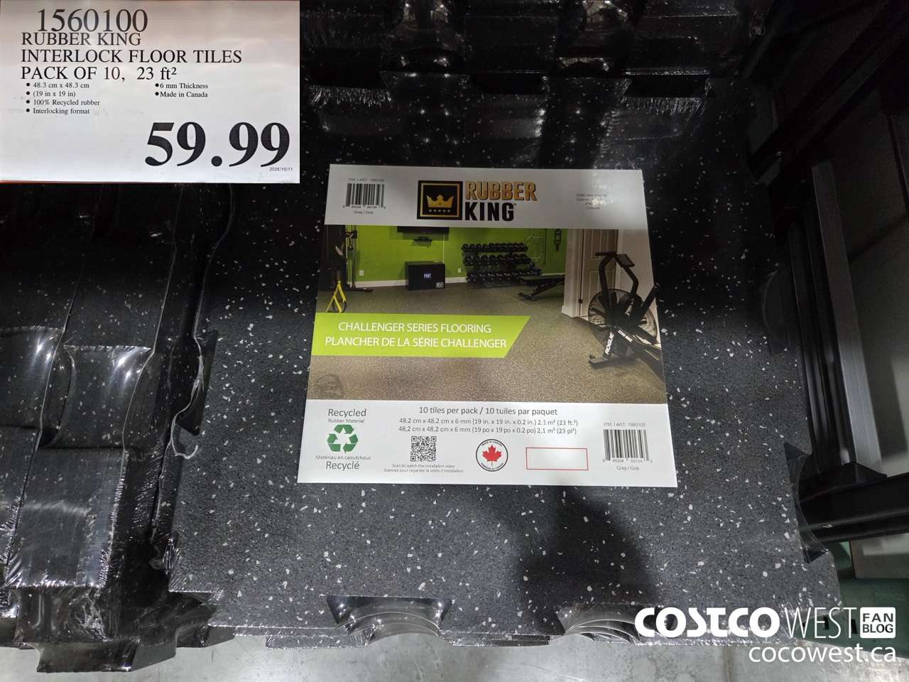 1560100 RUBBER KING INTERLOCK FLOOR TILES PACK OF 10 23FT2 $59.99