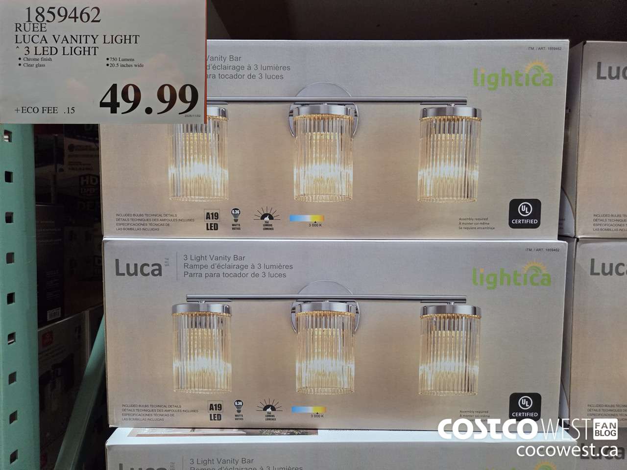 1859462 RUEE LUCA VANITY LIGHT 3 LED LIGHT $49.99