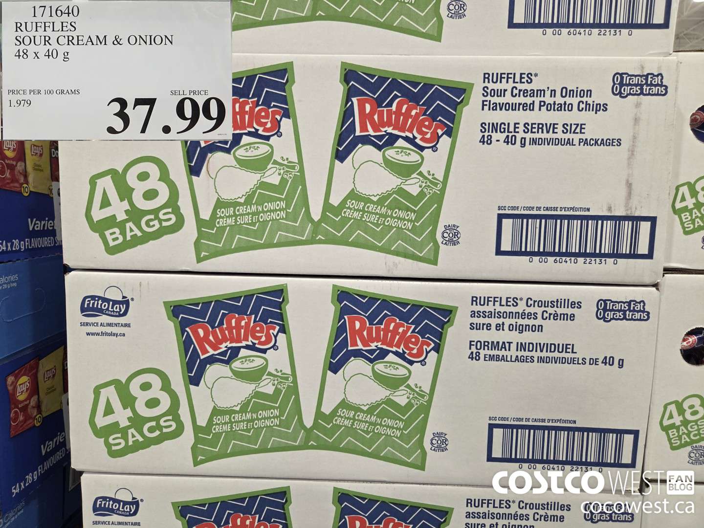 171640 RUFFLES SOUR CREAM & ONION 48 x 40 g $37.99