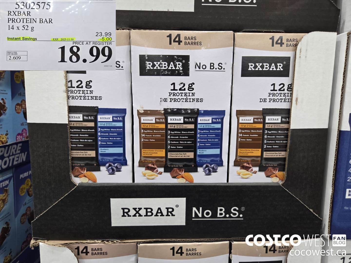 5302575 RXBAR PROTEIN BAR 14 X 52G ($5.00 INSTANT SAVINGS EXPIRES ON 2025-11-30) $18.99