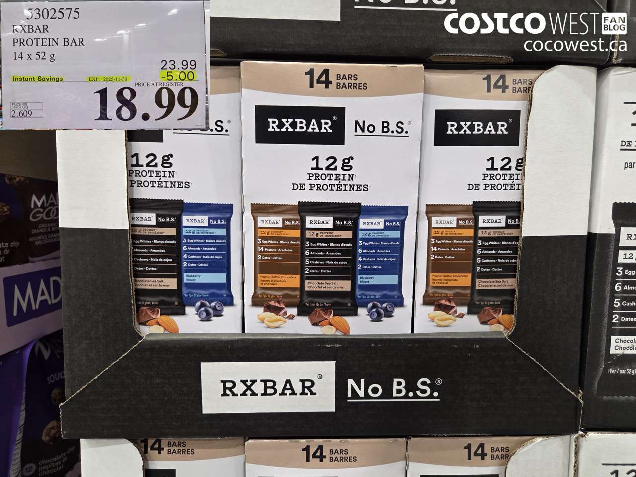 5302575 RXBAR PROTEIN BAR 14 X 52G ($5.00 INSTANT SAVINGS EXPIRES ON 2025-11-30) $18.99