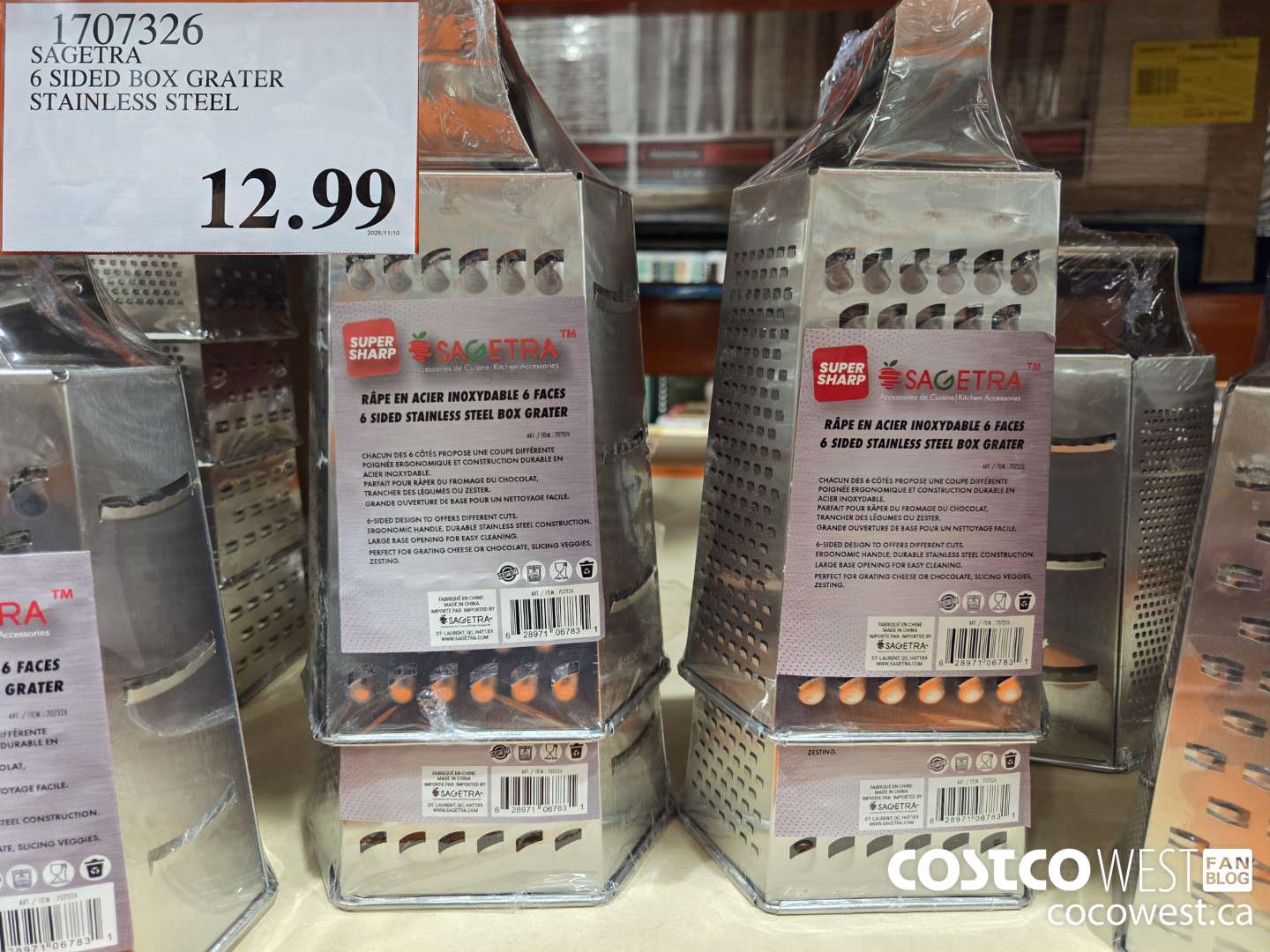 1707326 SAGETRA 6 SIDED BOX GRATER STAINLESS STEEL  $12.99