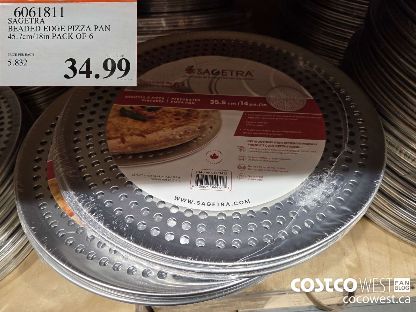 6061811 SAGETRA BEADED EDGE PIZZA PAN. 45.7cm/18in PACK OF 6 $34.99