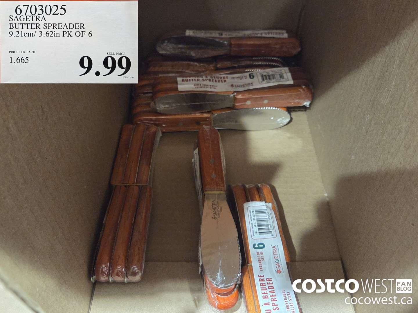 6703025 SAGETRA BUTTER SPREADER 9.21cm/ 3.62in PK OF 6 $9.99