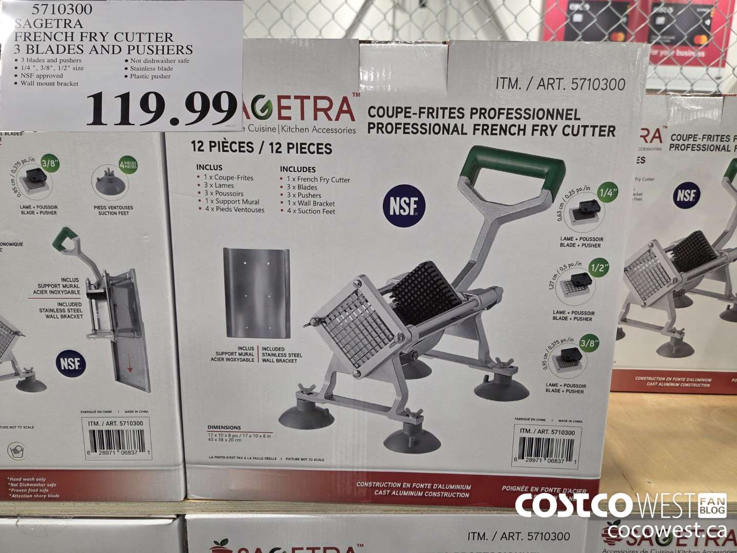 5710300 SAGETRA ERENCH FRY CUTTER 3 BLADES AND PUSHERS $119.99