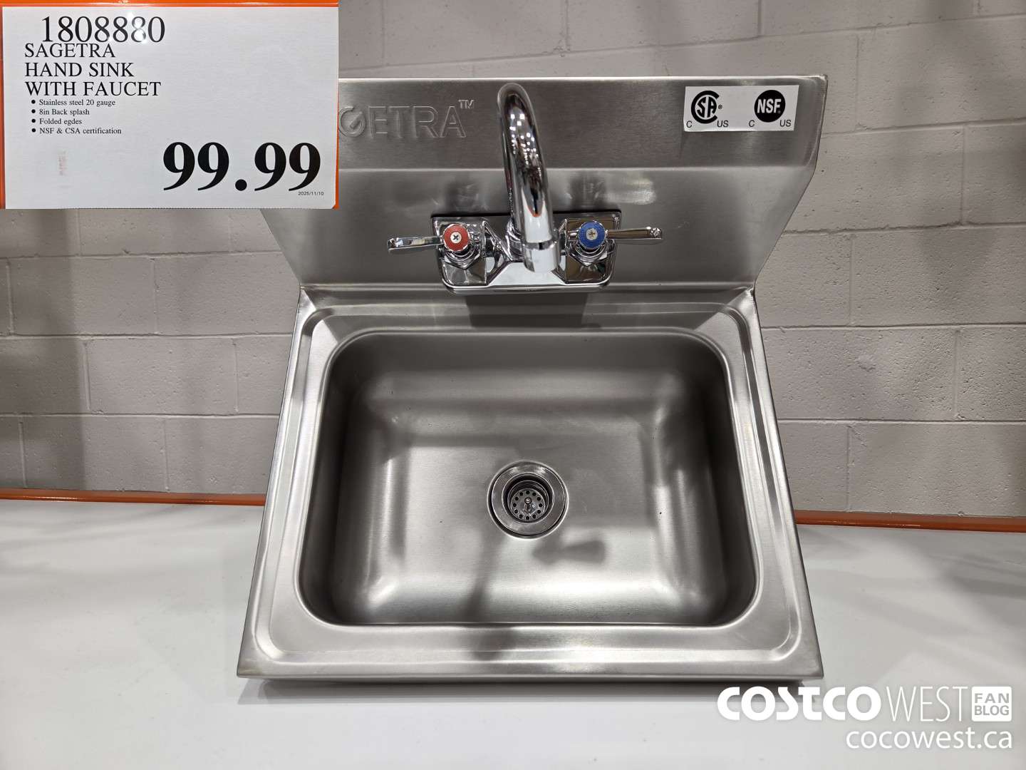 1808880 SAGETRA HAND SINK WITH FAUCET $99.99