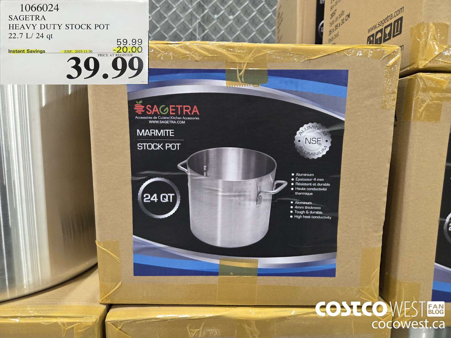 1066024 SAGETRA HEAVY DUTY STOCK POT 22.7 L/ 24 qt ($20.00 INSTANT SAVINGS EXPIRES ON 2025-11-30) $39.99