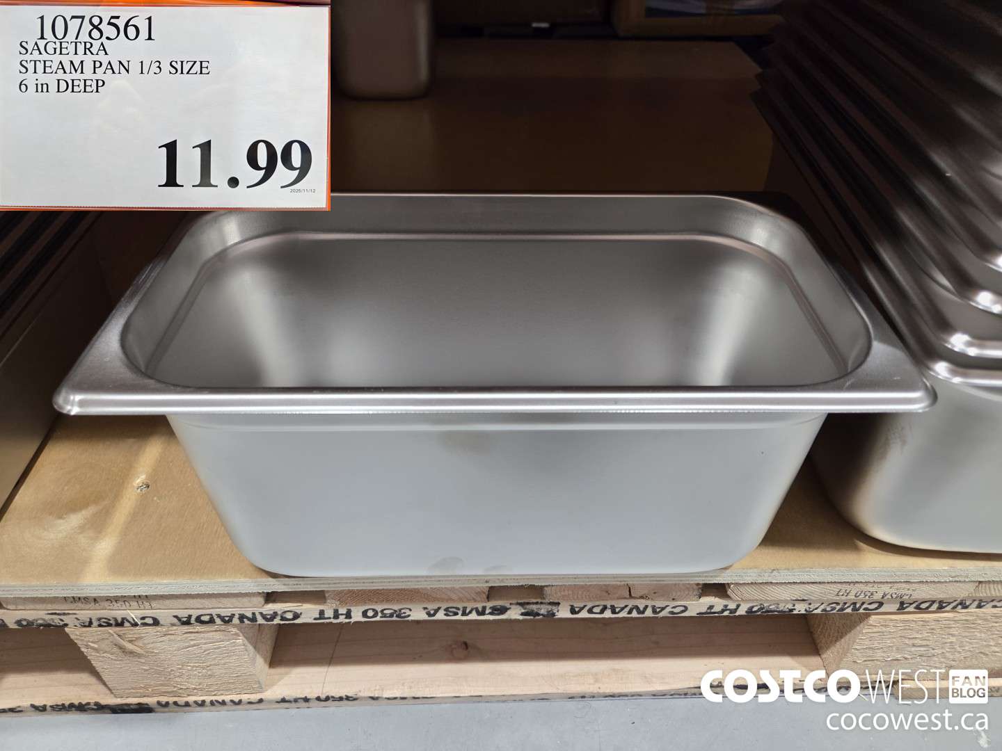 1078561 SAGETRA STEAM PAN 1/3 SIZE 6 in DEEP  $11.99