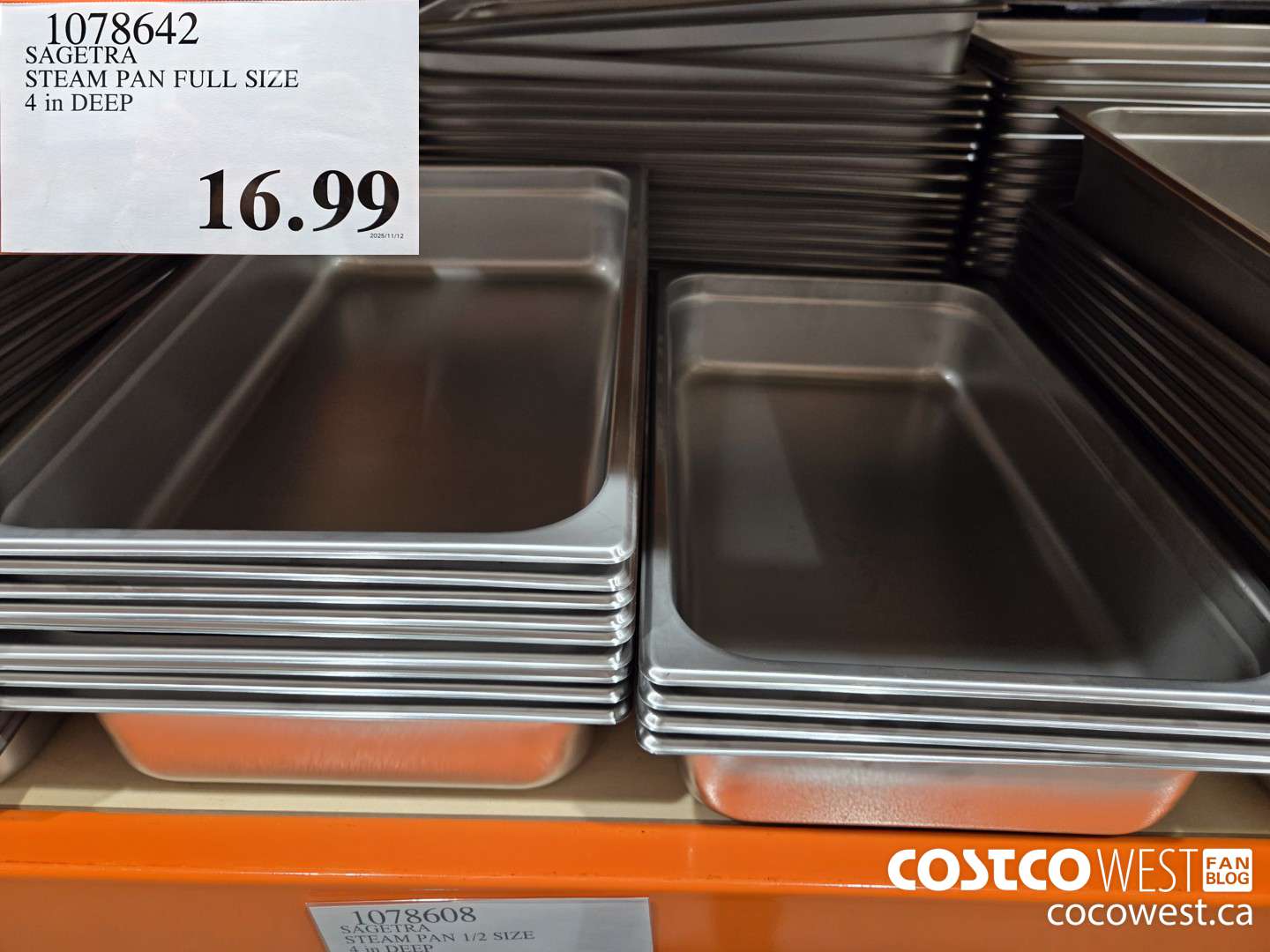 1078642 SAGETRA STEAM PAN FULL SIZE 4 in DEEP $16.99