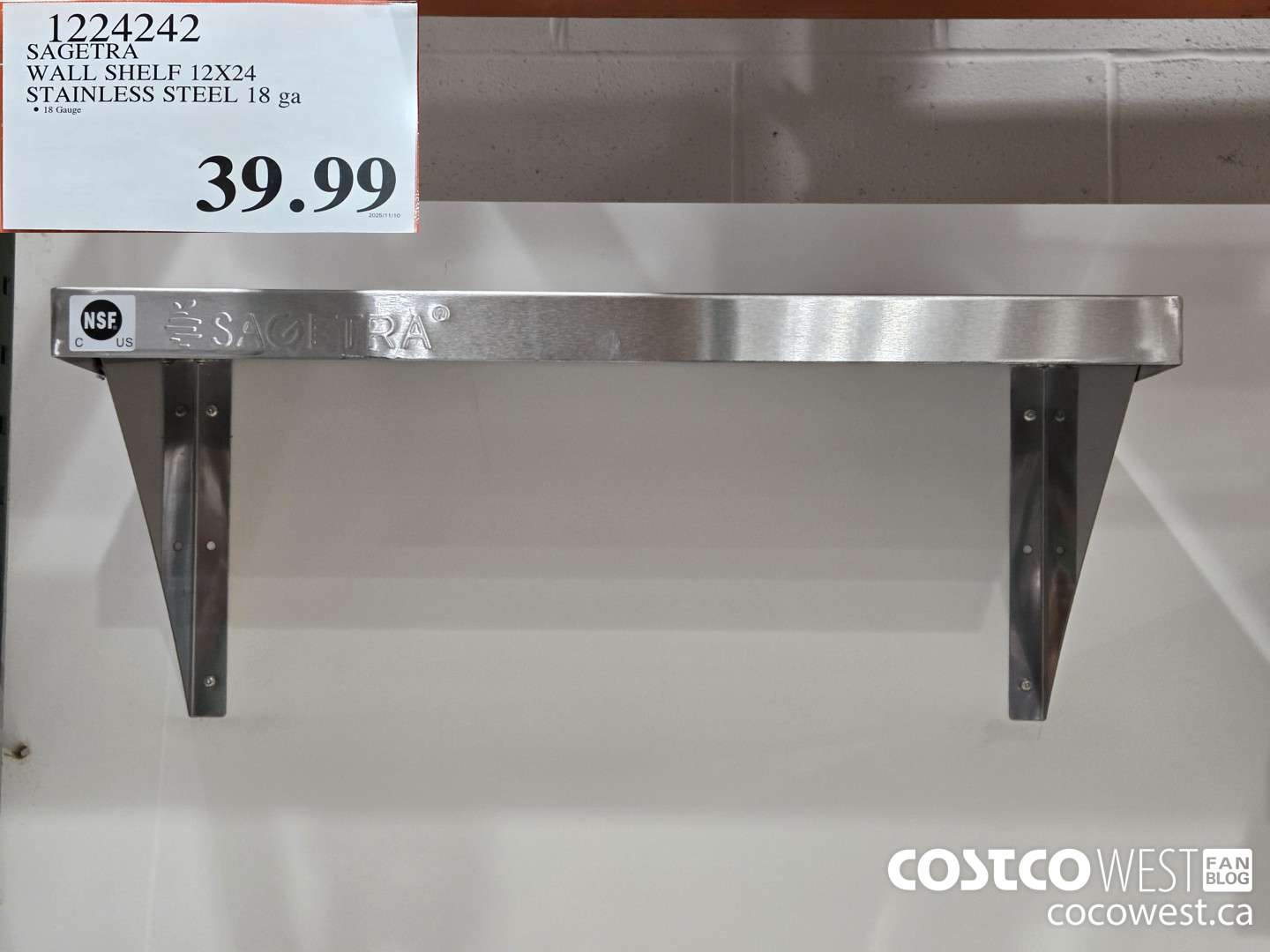 1224242 SAGETRA WALL SHELF 12X24 STAINLESS STEEL 18 ga $39.99