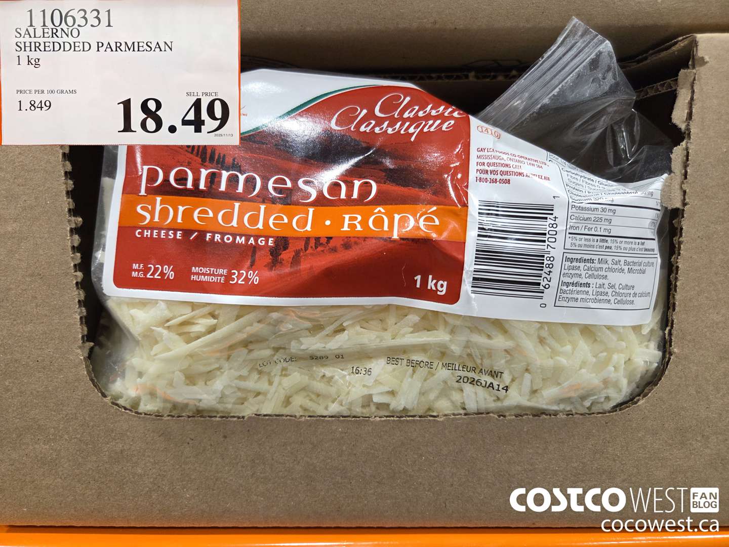 1106331 SALERN SHREDDED PARMESAN 1 kg $18.49