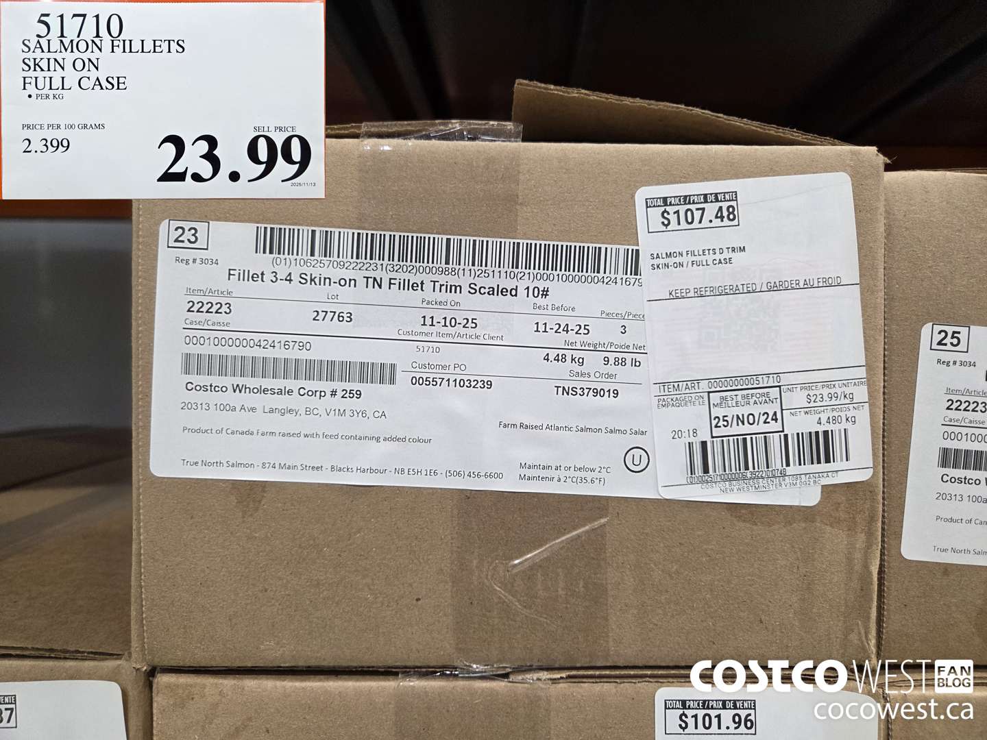 51710 SALMON FILLETS SKIN ON FULL CASE $23.99