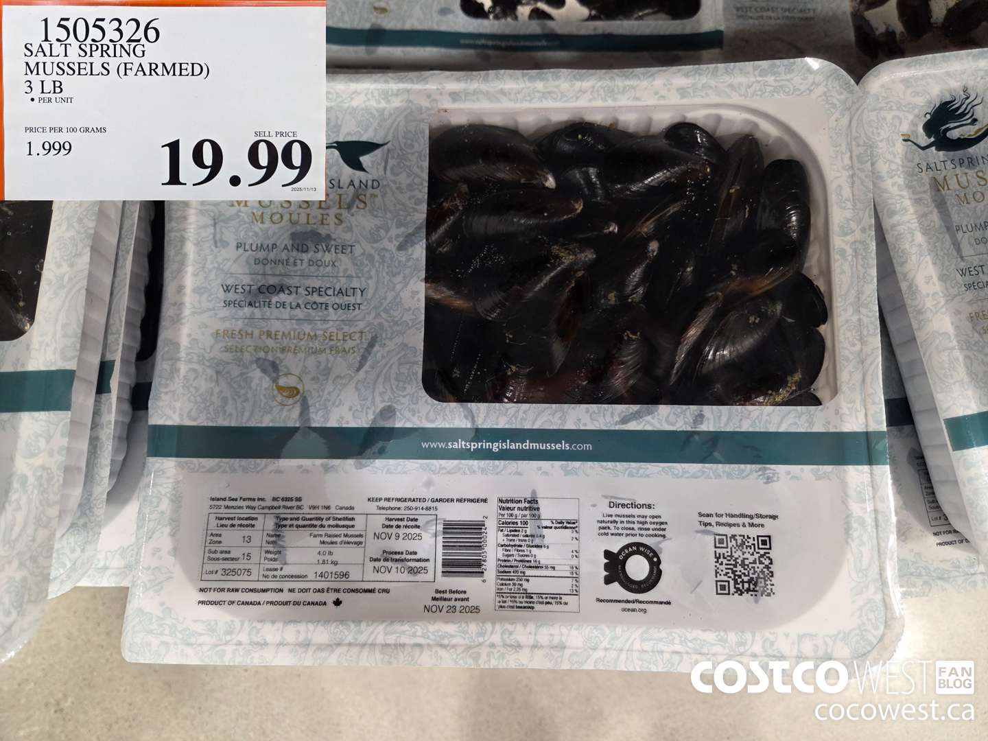 1505326 SALT SPRING MUSSELS (FARMED) 3 LB $19.99