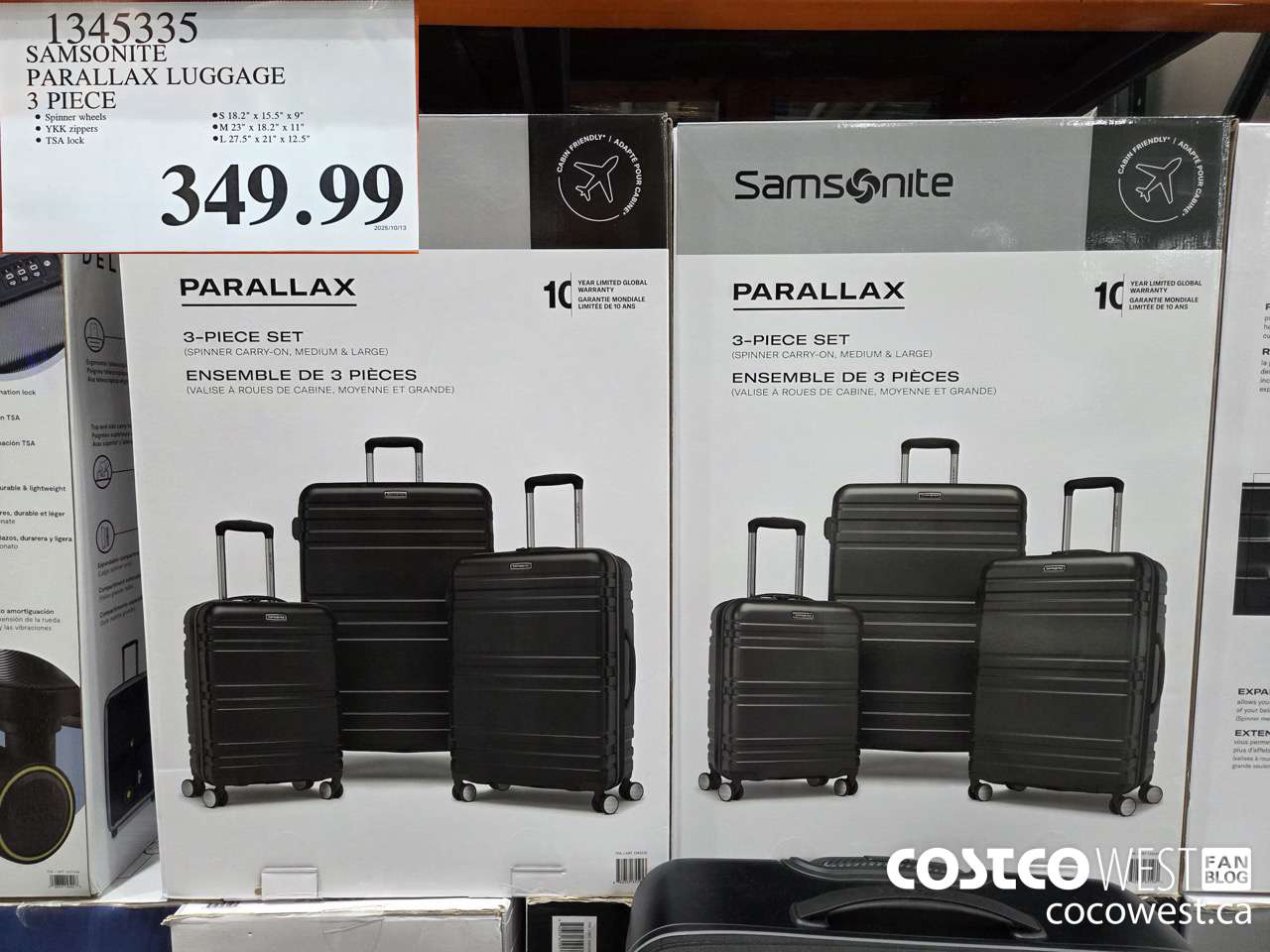 1345335 SAMSONITE PARALLAX LUGGAGE 3 PIECE $349.99