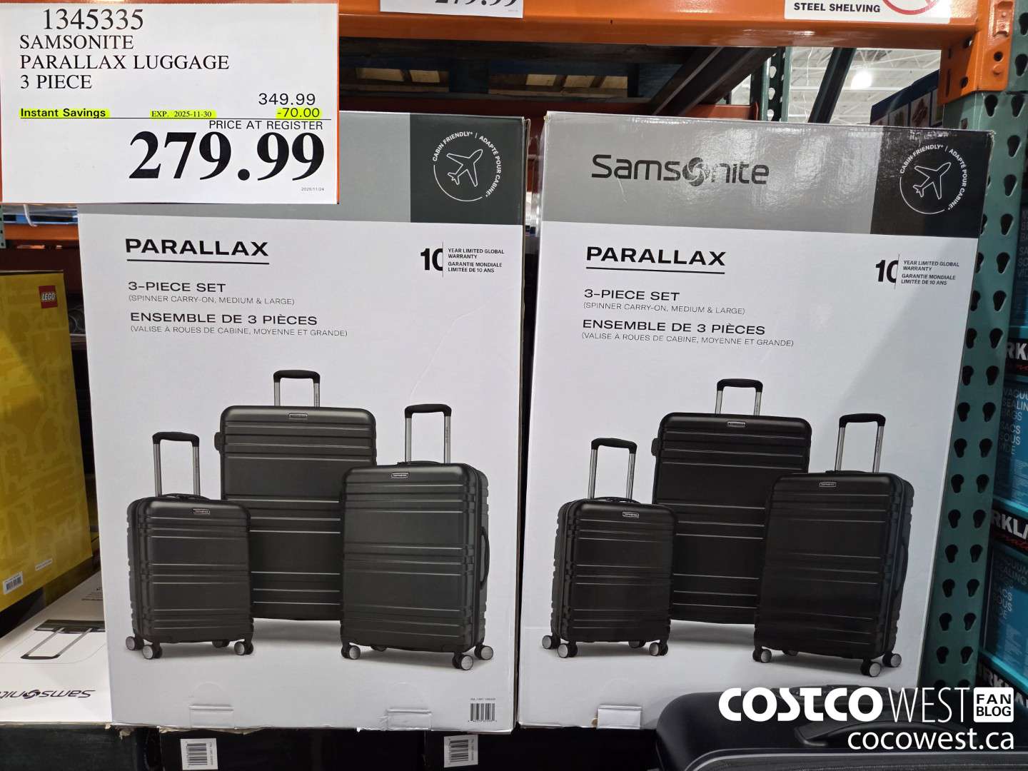 1345335 SAMSONITE PARALLAX LUGGAGE 3 PIECE ($70.00 INSTANT SAVINGS EXPIRES ON 2028-11-30) $279.99