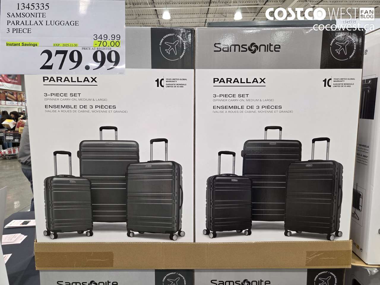 1345335 SAMSONITE PARALLAX LUGGAGE 3 PIECE ($70.00 INSTANT SAVINGS EXPIRES ON 2028-11-30) $279.99