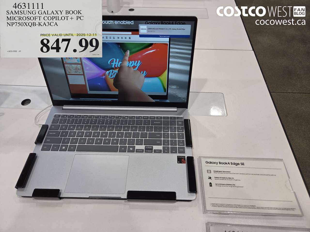 4631111 SAMSUNG GALAXY BOOK MICROSOFT COPILOT + PC NP750XQB-KA3CA ($350.00 INSTANT SAVINGS EXPIRES ON 2025-12-11) $847.99