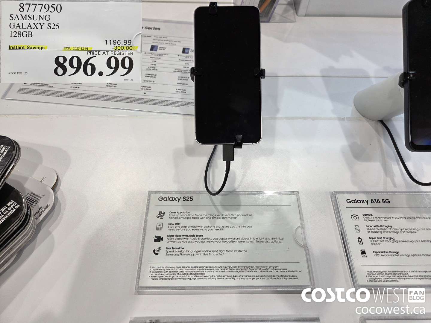 8777950 SAMSUNG GALAXY S25 128GB ($300.00 INSTANT SAVINGS EXPIRES ON 2025-12-01) $896.99