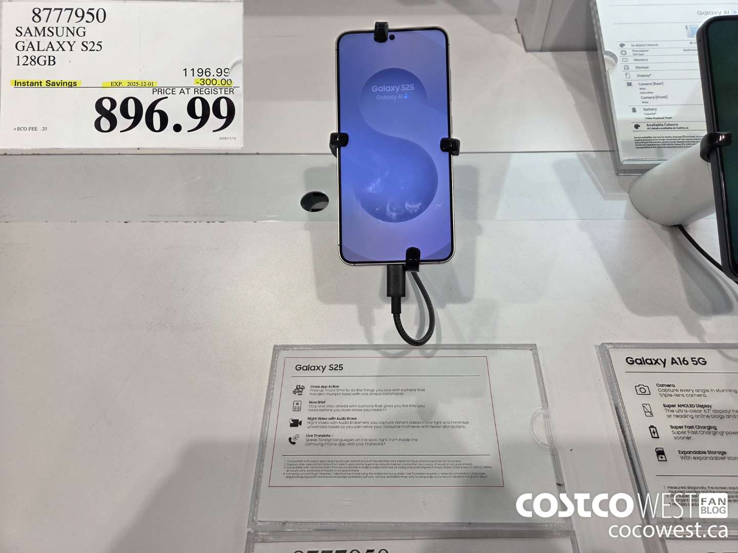 8777950 SAMSUNG GALAXY S25 128GB ($300.00 INSTANT SAVINGS EXPIRES ON 2025-12-01) $896.99