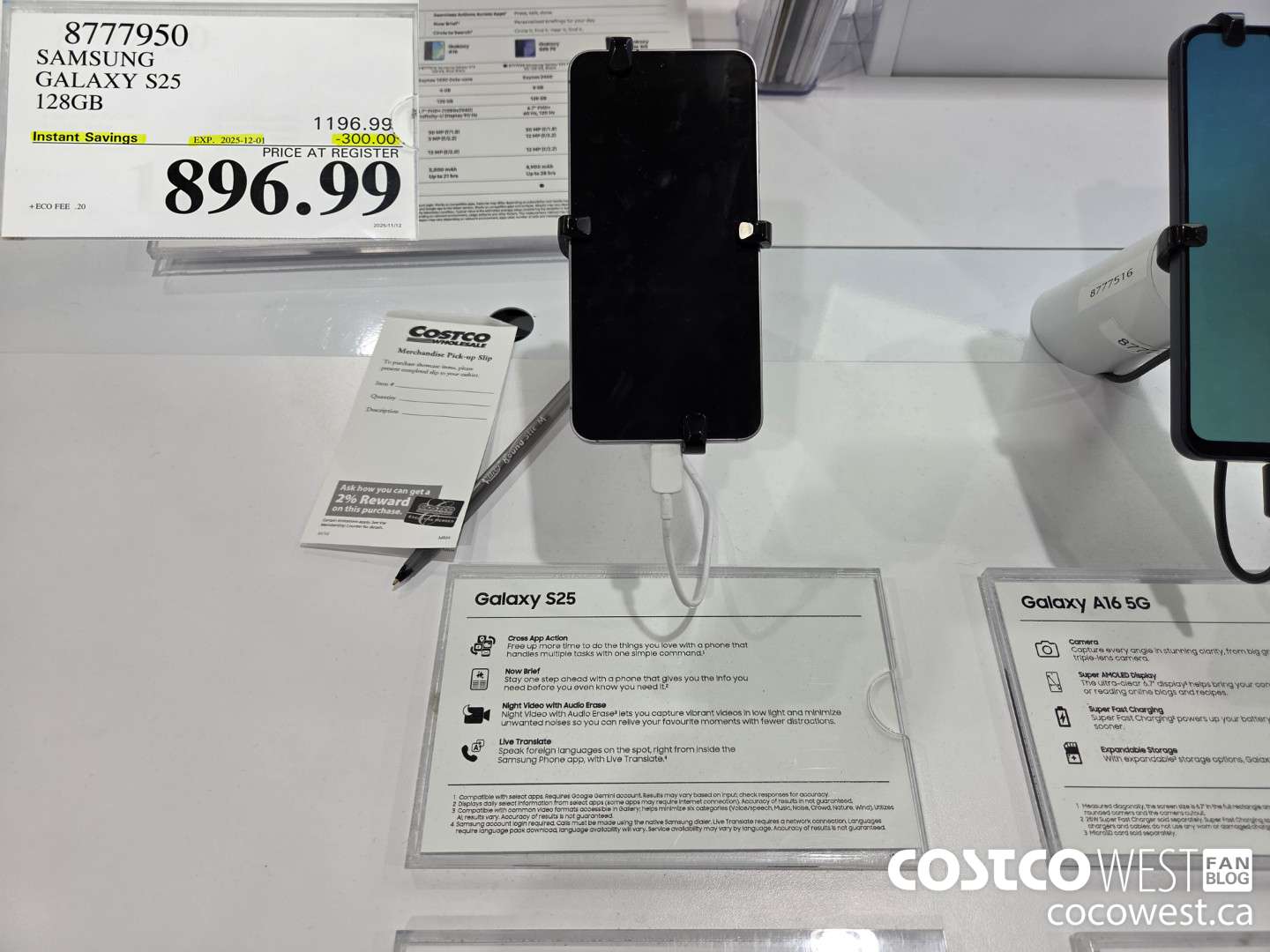 8777950 SAMSUNG GALAXY S25 128GB ($300.00 INSTANT SAVINGS EXPIRES ON 2025-12-01) $896.99