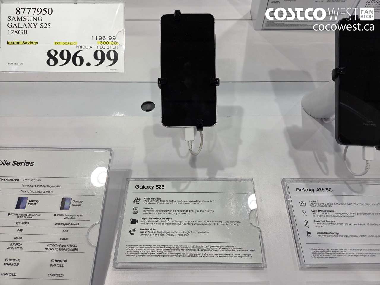 8777950 SAMSUNG GALAXY S25 128GB ($300.00 INSTANT SAVINGS EXPIRES ON 2025-12-01) $896.99