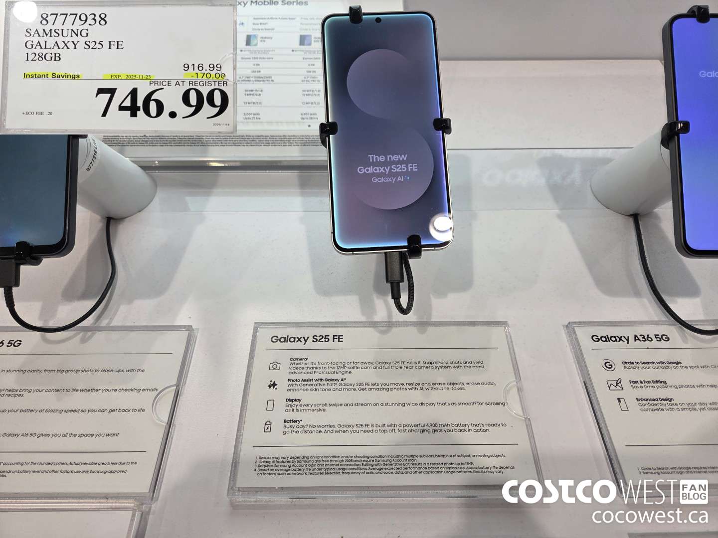 8777938 SAMSUNG GALAXY S25 FE 128GB ($170.00 INSTANT SAVINGS EXPIRES ON 2025-11-23) $746.99