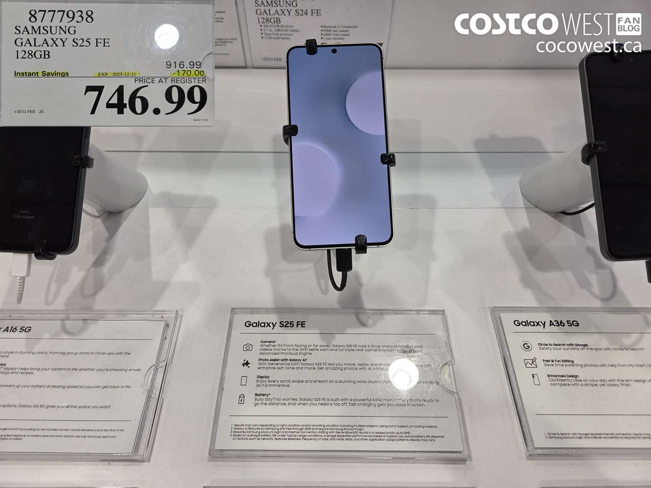 8777938 SAMSUNG GALAXY S25 FE 128GB ($170.00 INSTANT SAVINGS EXPIRES ON 2025-12-21) $746.99