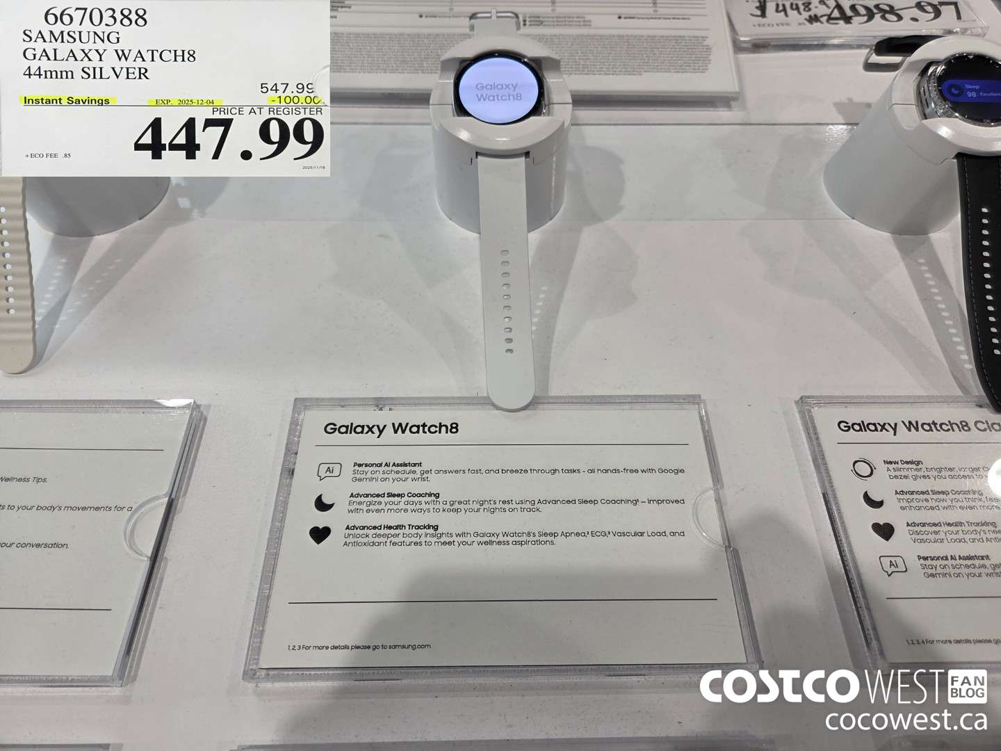 6670388 SAMSUNG GALAXY WATCH8 44MM SILVER ($100.00 INSTANT SAVINGS EXPIRES ON 2025-12-04) $447.99