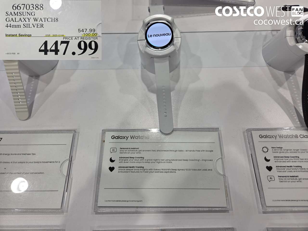 6670388 SAMSUNG GALAXY WATCH8 44MM SILVER ($100.00 INSTANT SAVINGS EXPIRES ON 2025-12-04) $447.99