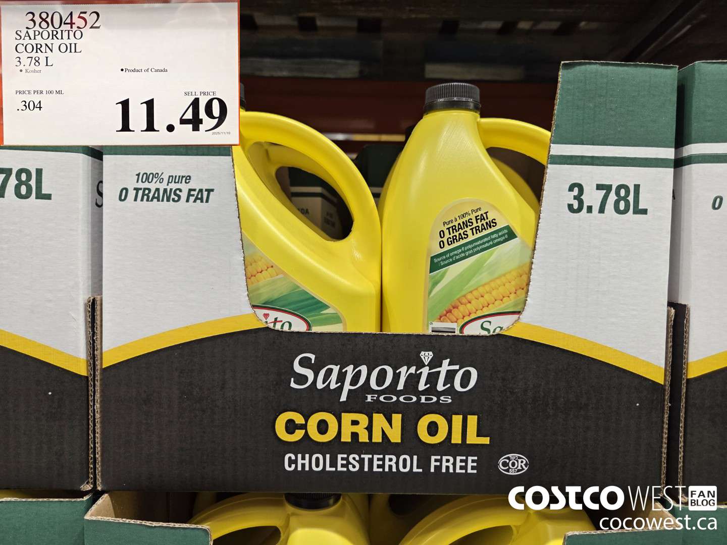 380452 SAPORITO CORN OIL 3.78 L $11.49