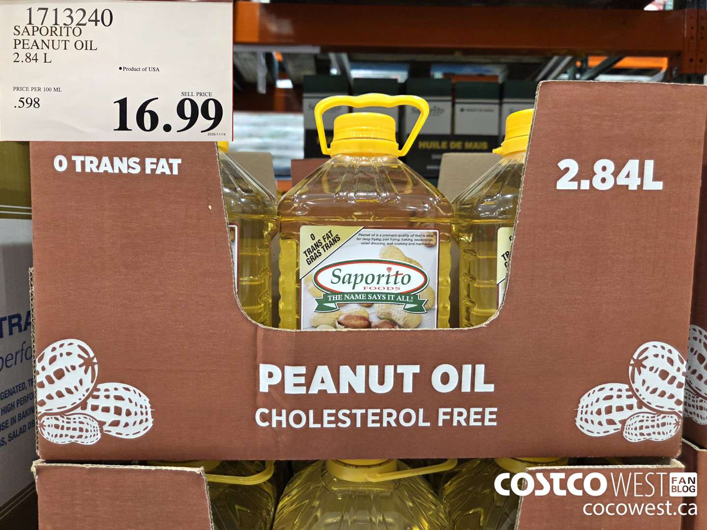 1713240 SAPORITO PEANUT OIL 2.84 L $16.99