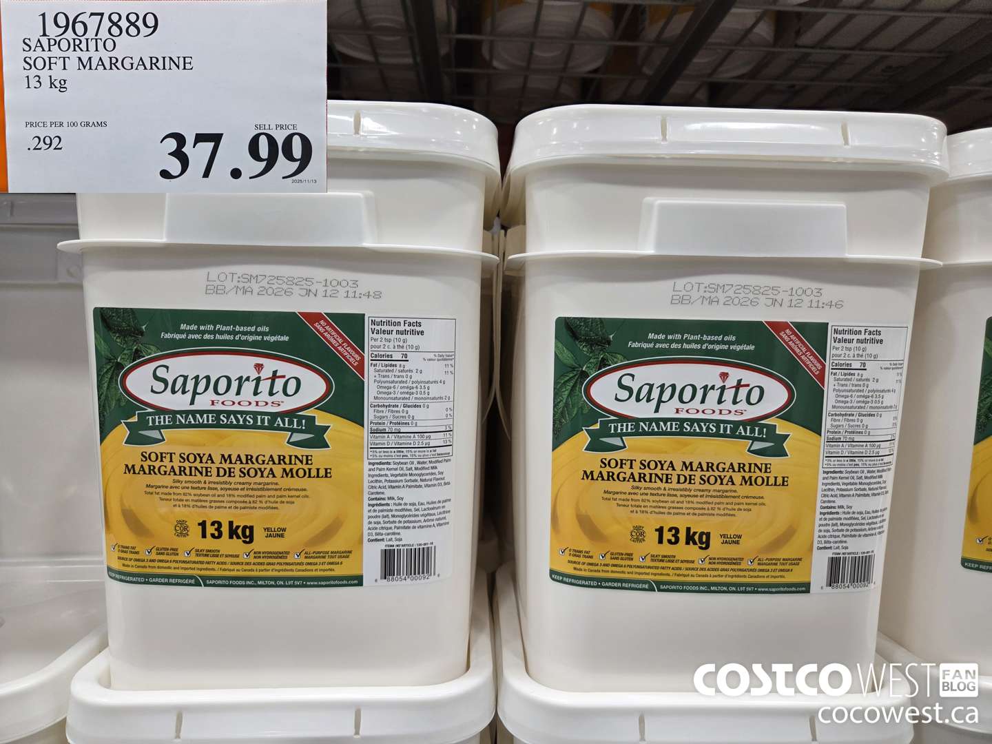 1967889 SAPORITO SOFT MARGARINE 13 kg $37.99