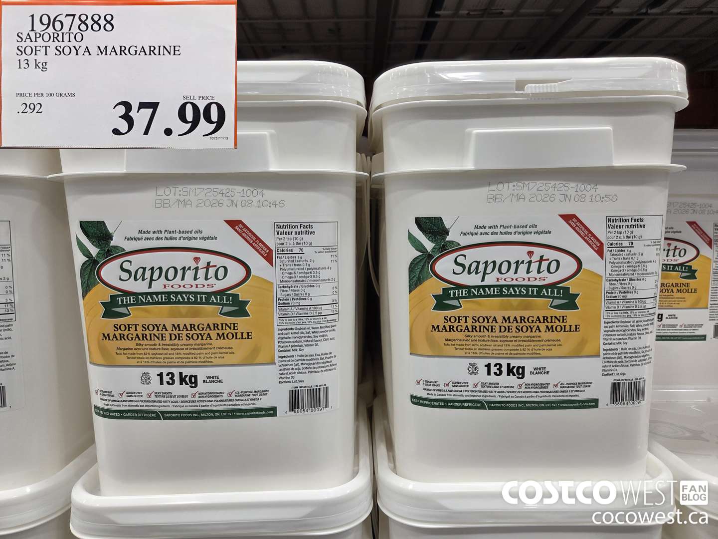 1967888 SAPORITO SOFT SOYA MARGARINE 13 kg $37.99