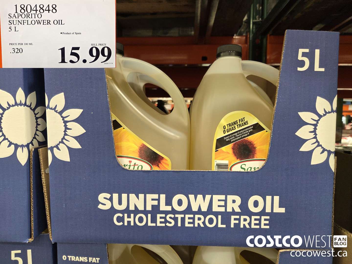 1804848 SAPORITO SUNFLOWER OIL 5 L $15.99