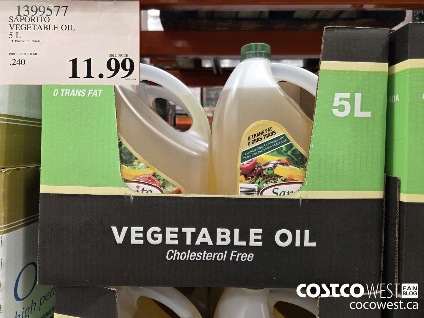 1399577 SAPORITO VEGETABLE OIL 5 L $11.99