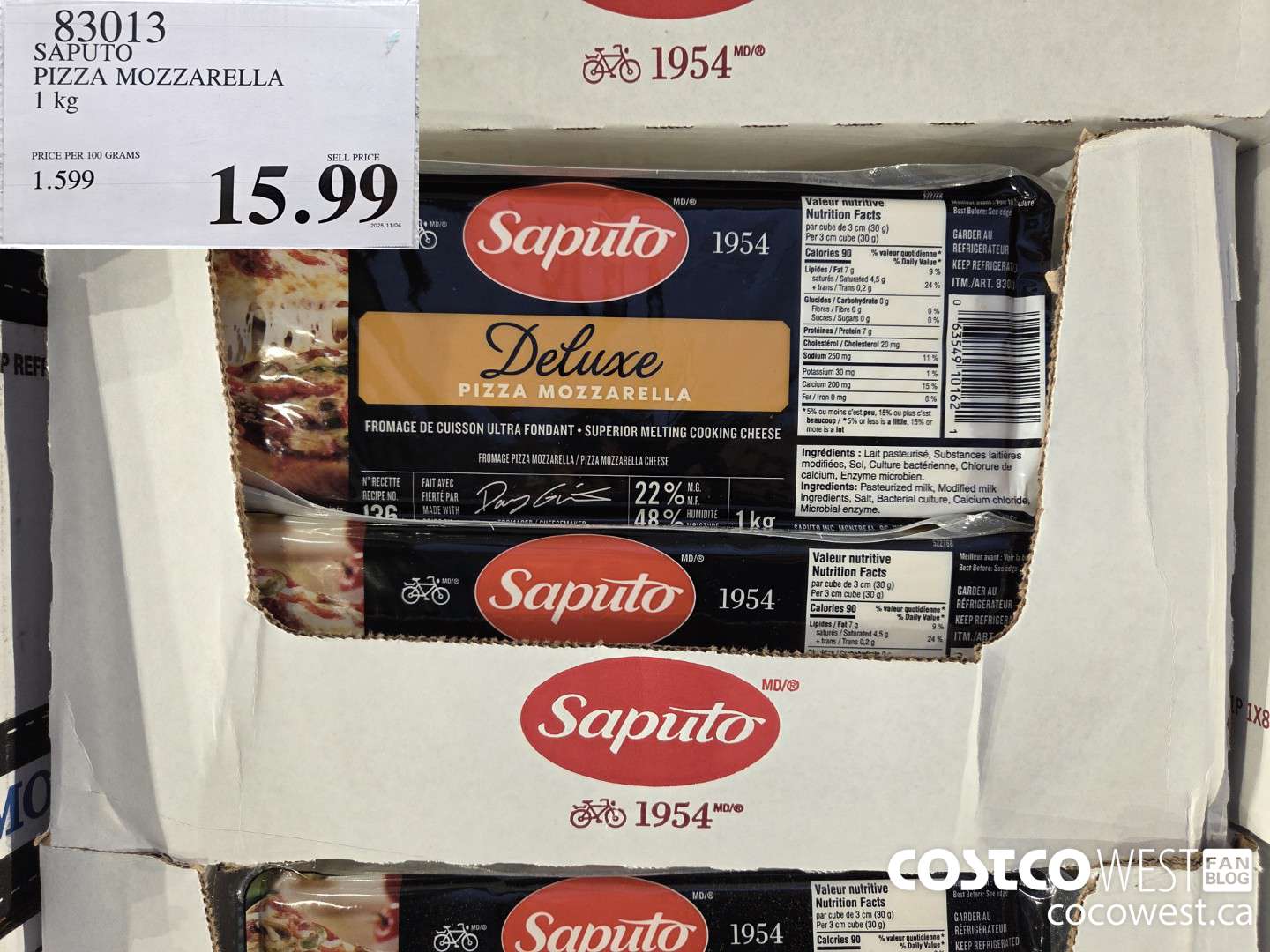 83013 SAPUTO PIZZA MOZZARELLA 1 kg $15.99