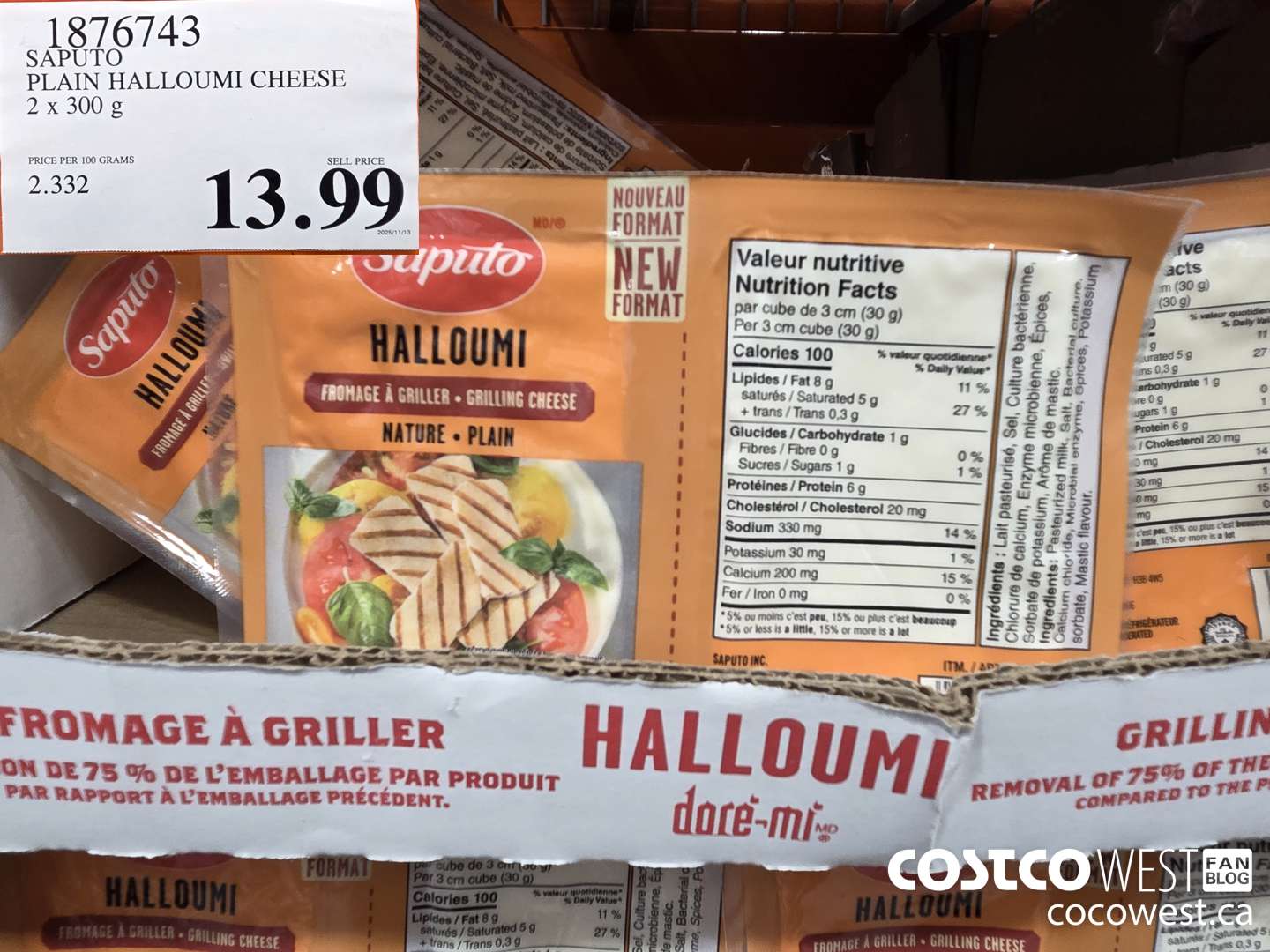 1876743 SAPUTO PLAIN HALLOUMI CHEESE 2 x 300 g $13.99