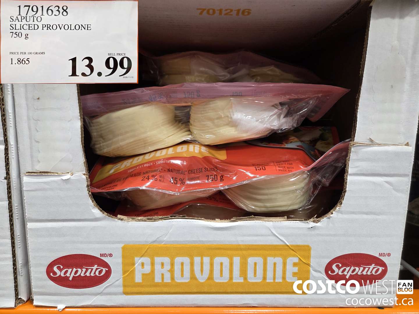 1791638 SAPUTO PROVOLONE SLICES 750G $13.99