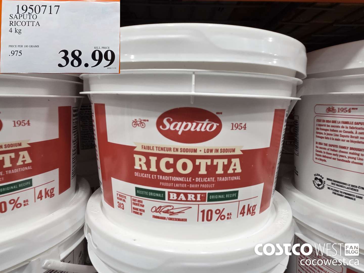 1950717 SAPUTO RICOTTA 4 kg $38.99