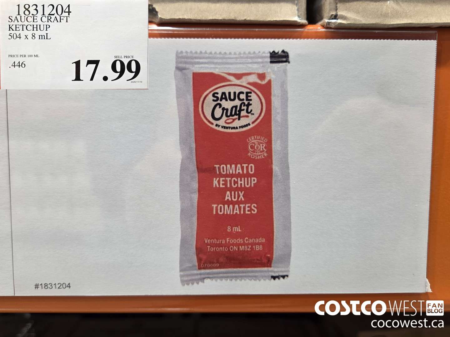 1831204 SAUCE CRAFT KETCHUP 504 x 8 mL $17.99