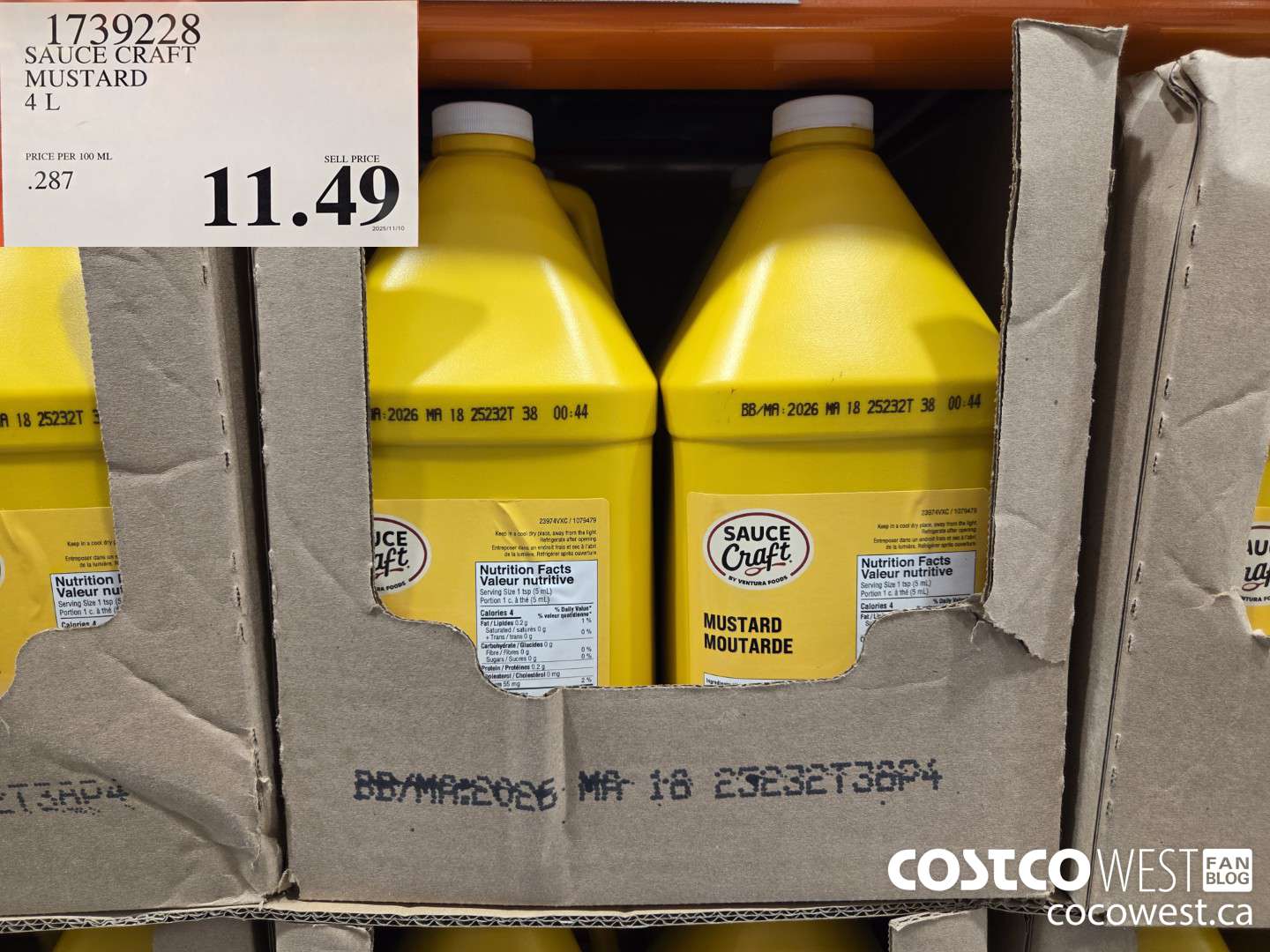 1739228 SAUCE CRAFT MUSTARD 4 L $11.49