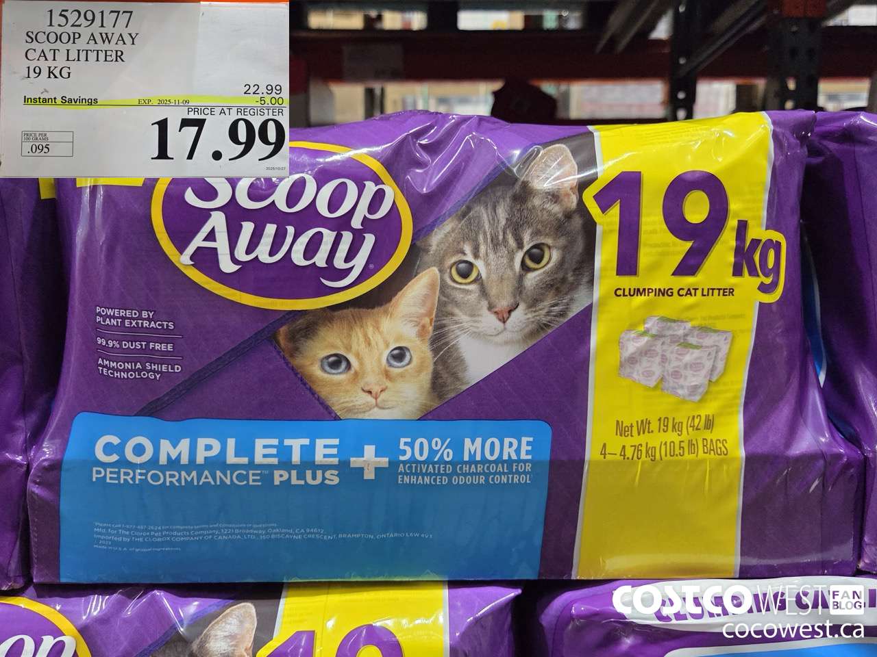 1529177 SCOOP AWAY CAT LITTER 19 KG ($5.00 INSTANT SAVINGS EXPIRES ON 2025-11-09) $17.99