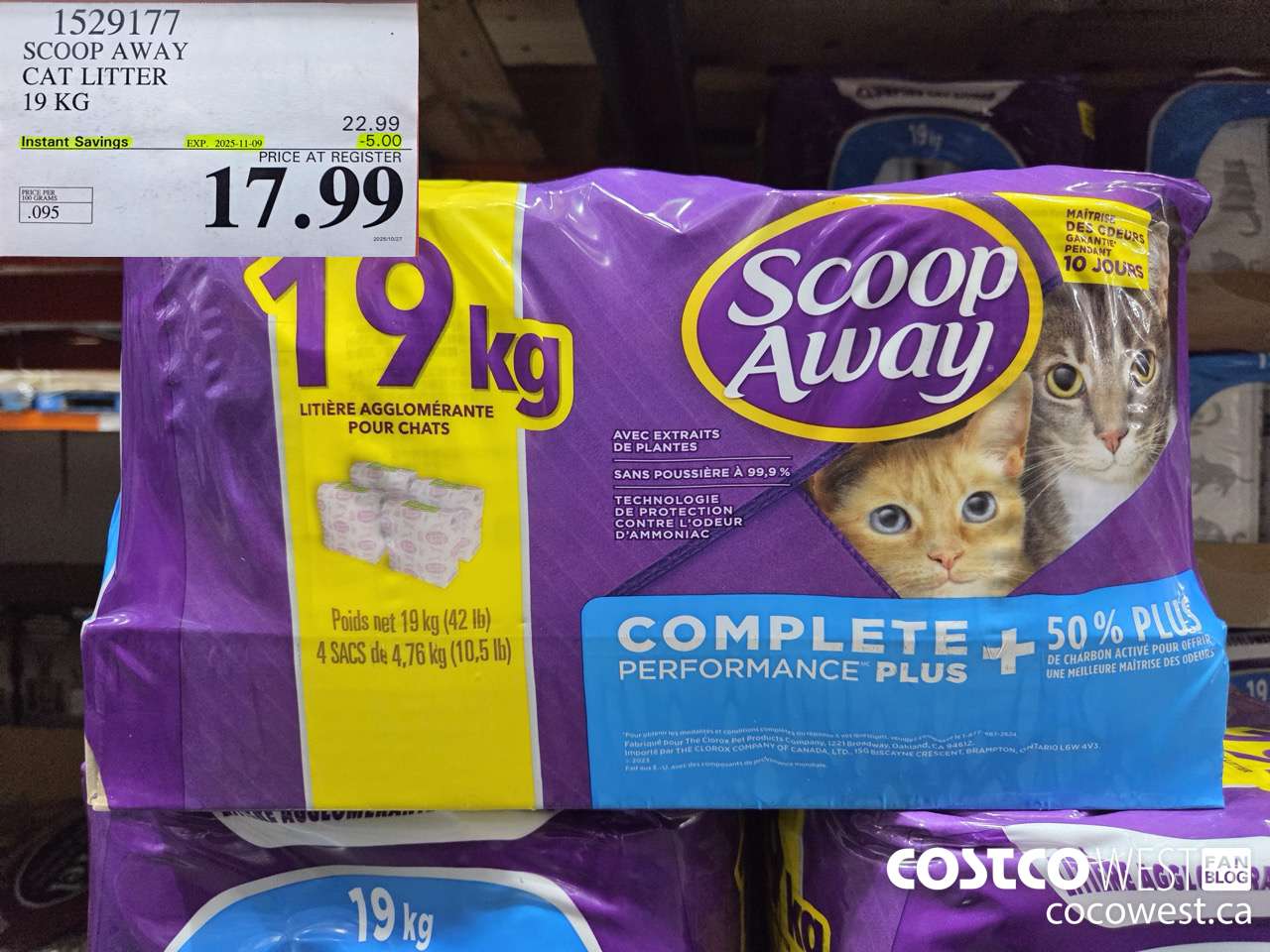 1529177 SCOOP AWAY CAT LITTER 19 KG ($5.00 INSTANT SAVINGS EXPIRES ON 2025-11-09) $17.99