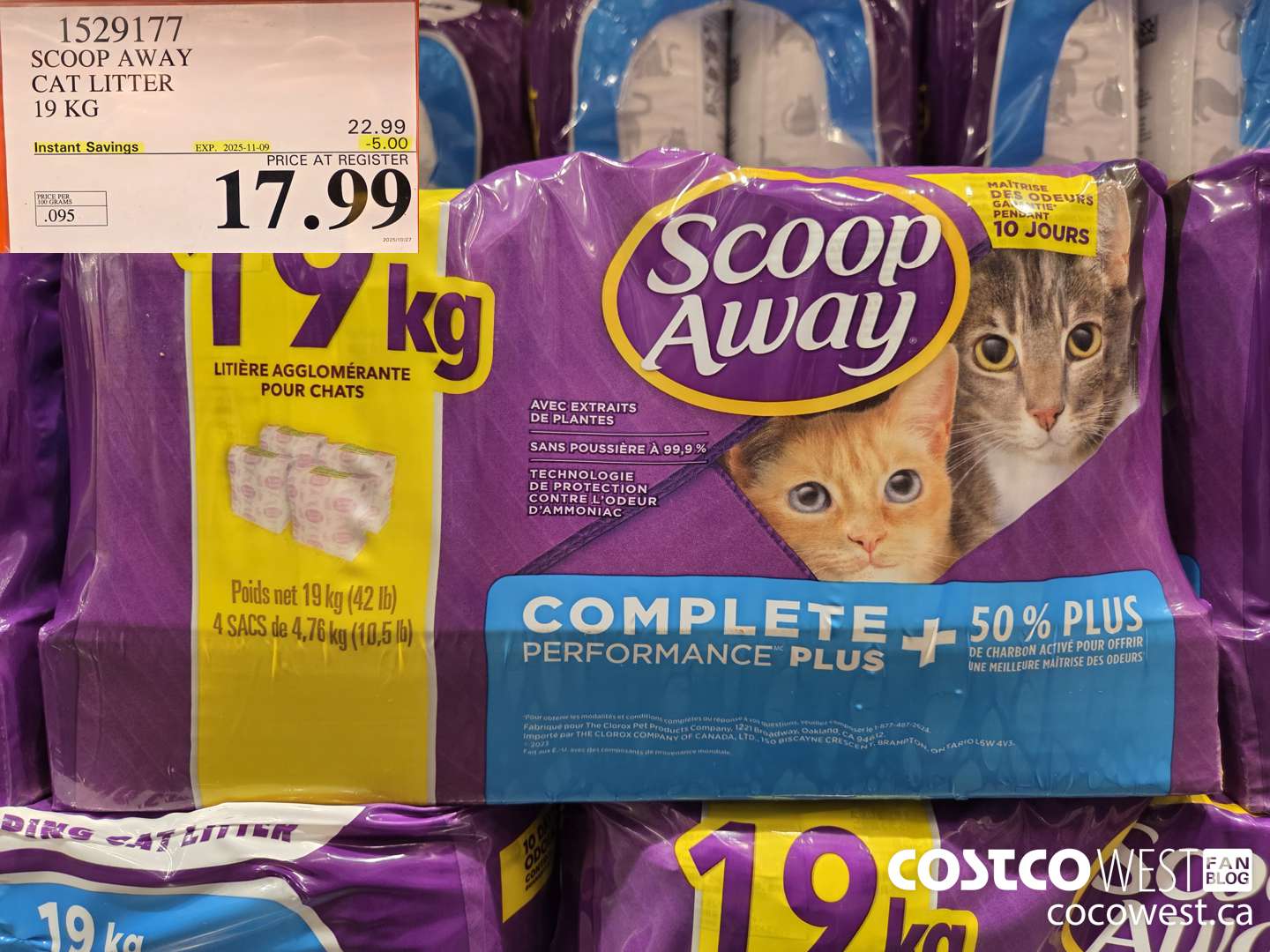 1529177 SCOOP AWAY CAT LITTER 19 KG ($5.00 INSTANT SAVINGS EXPIRES ON 2025-11-09) $17.99