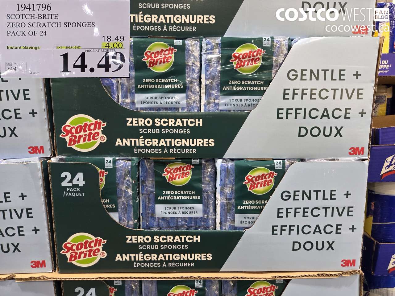 1941796 SCOTCH-BRITE ZERO SCRATCH SPONGES PACK OF 24 ($4.00 INSTANT SAVINGS EXPIRES ON 2025-12-07) $14.49