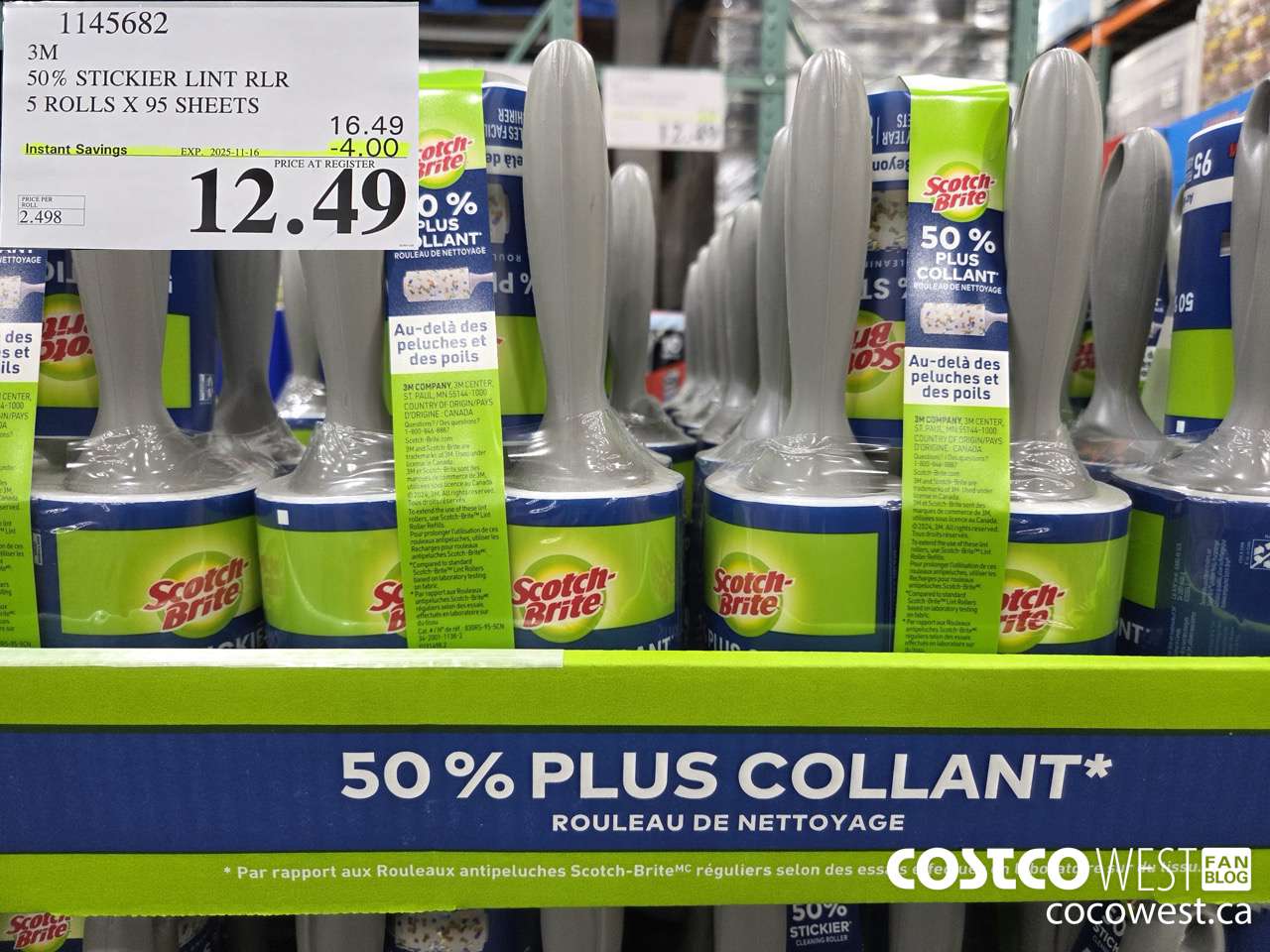 1145682 SCOTCH BRITE 50% STICKIER LINT RLR 5 ROLLS X 95 SHEETS ($4.00 INSTANT SAVINGS EXPIRES ON 2025-11-16) $12.49