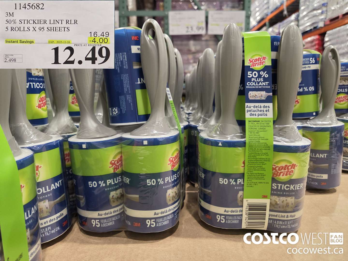 1145682 SCOTCH BRITE 50% STICKIER LINT RLR 5 ROLLS X 95 SHEETS ($4.00 INSTANT SAVINGS EXPIRES ON 2025-11-16) $12.49