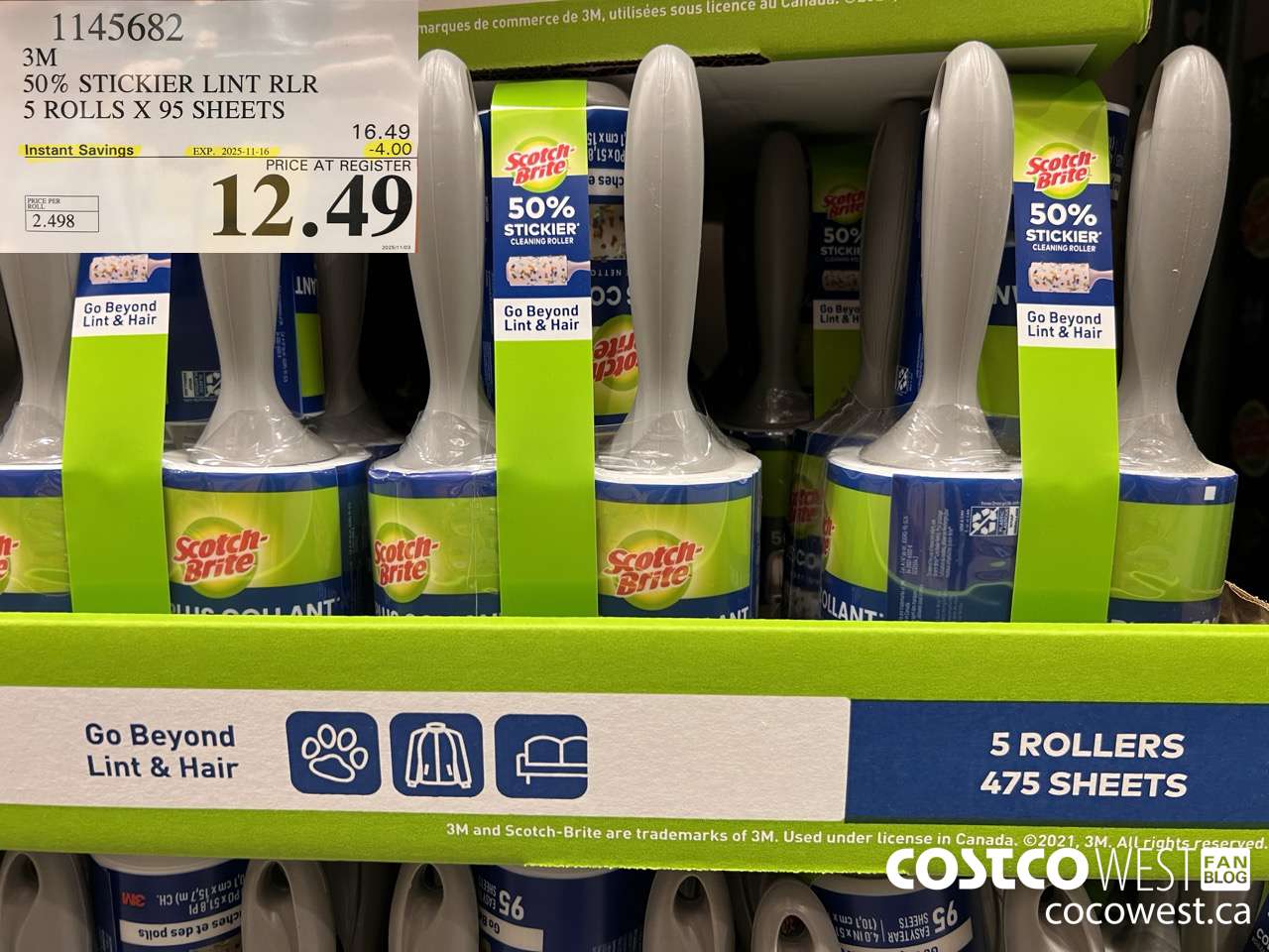 1145682 SCOTCH BRITE 50% STICKIER LINT RLR 5 ROLLS X 95 SHEETS ($4.00 INSTANT SAVINGS EXPIRES ON 2025-11-16) $12.49